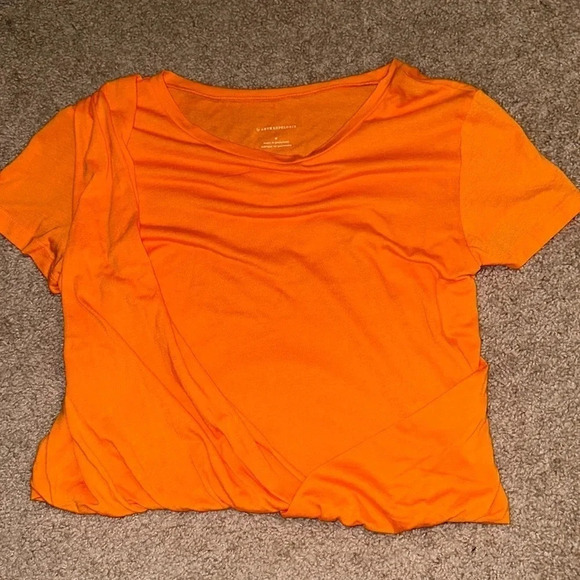 Anthropologie Bright Orange Criss Cross Draped Cotton Short Sleeve Top Size Med - Picture 3 of 3